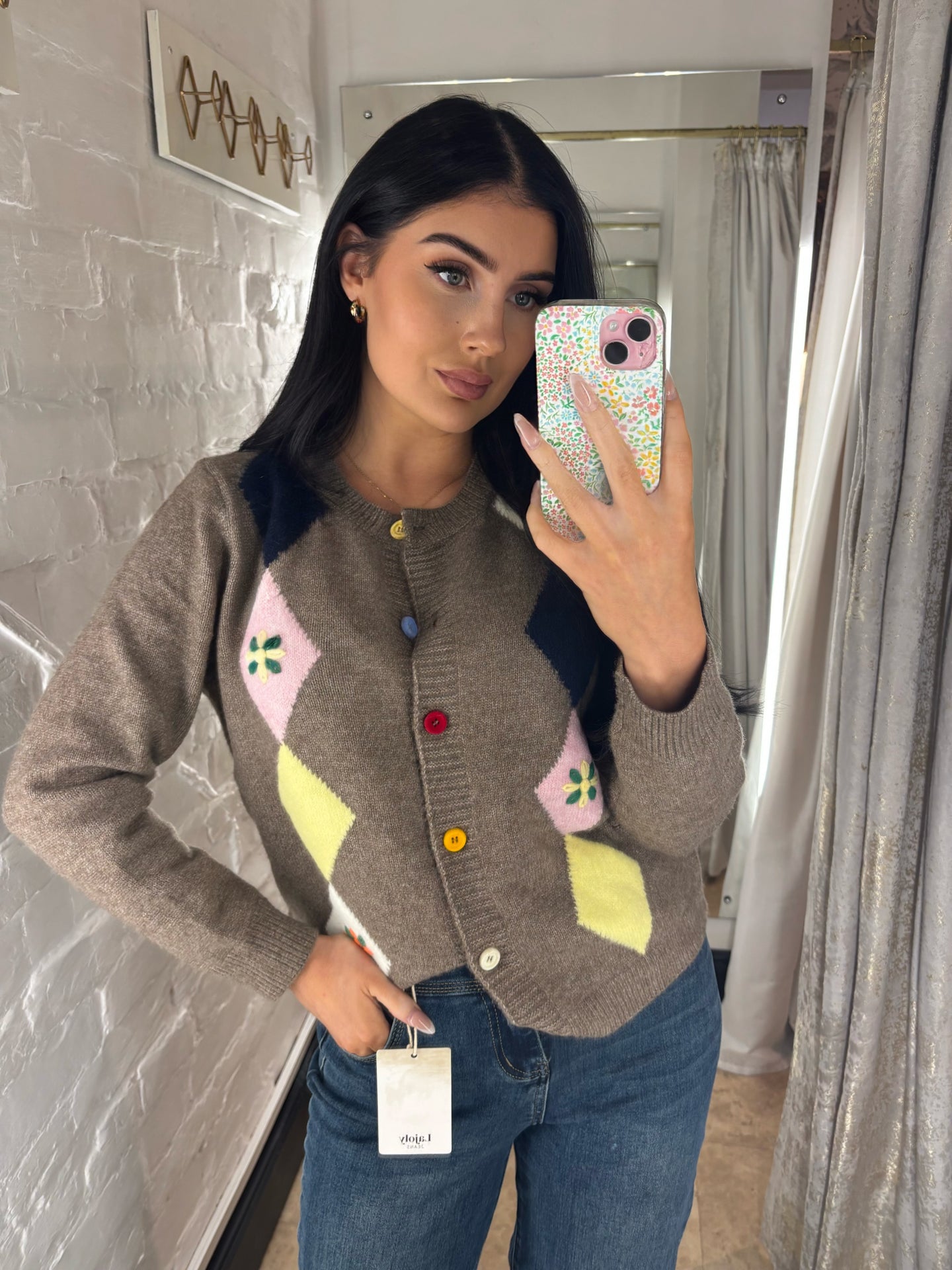 Diamond knit cardigan Argyle
