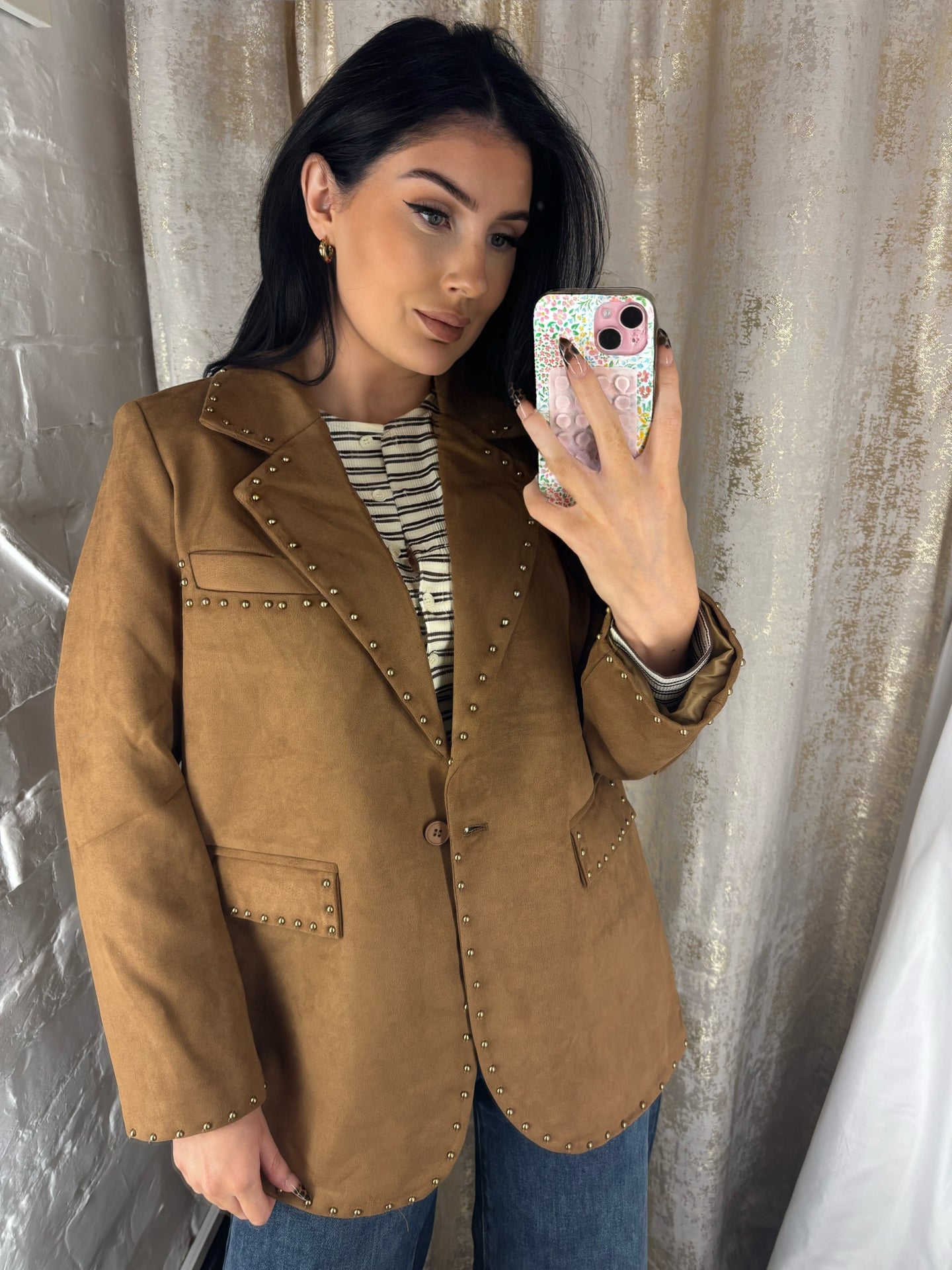 Suede studded blazer