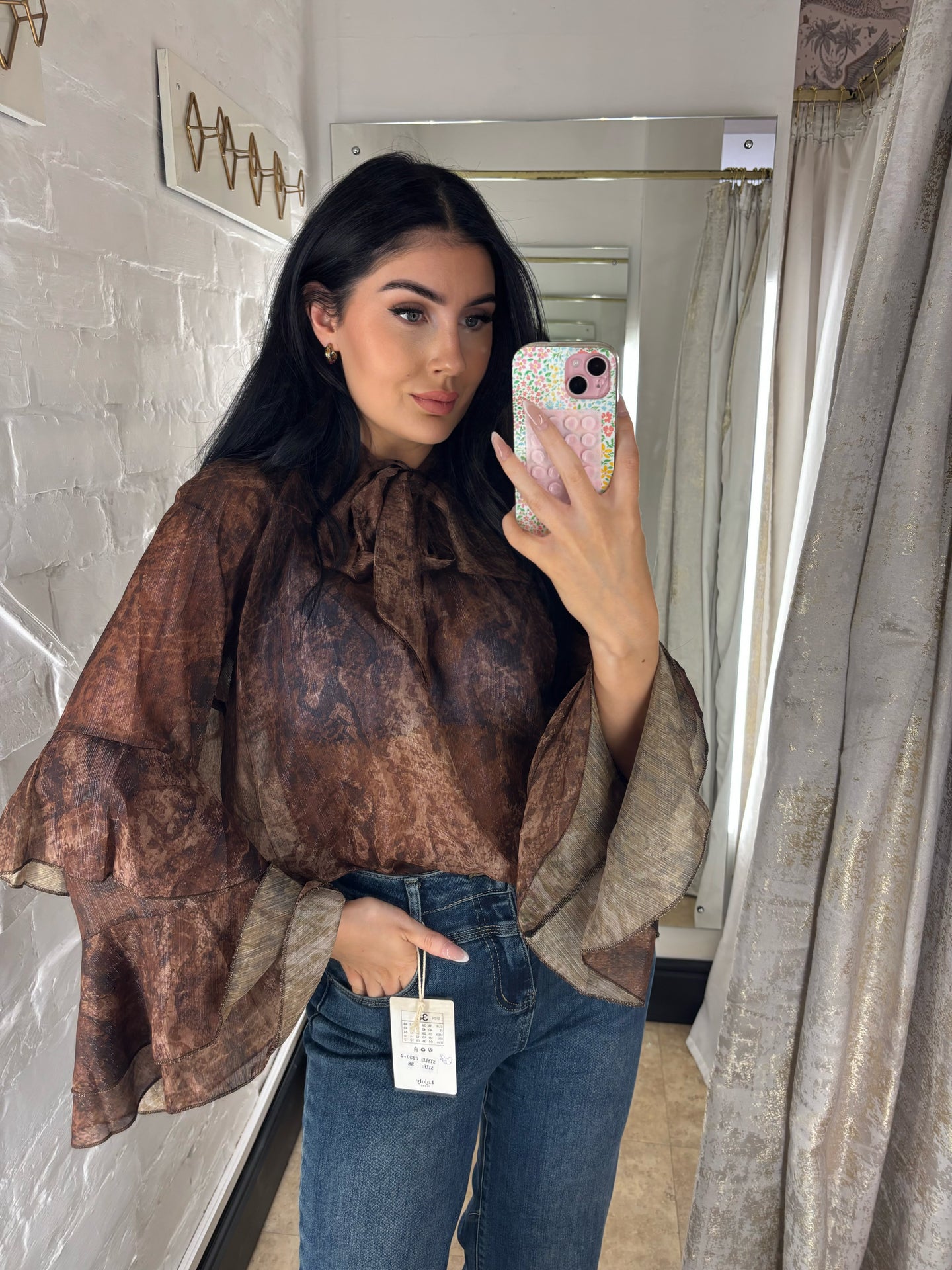 Bow collar snakeskin blouse