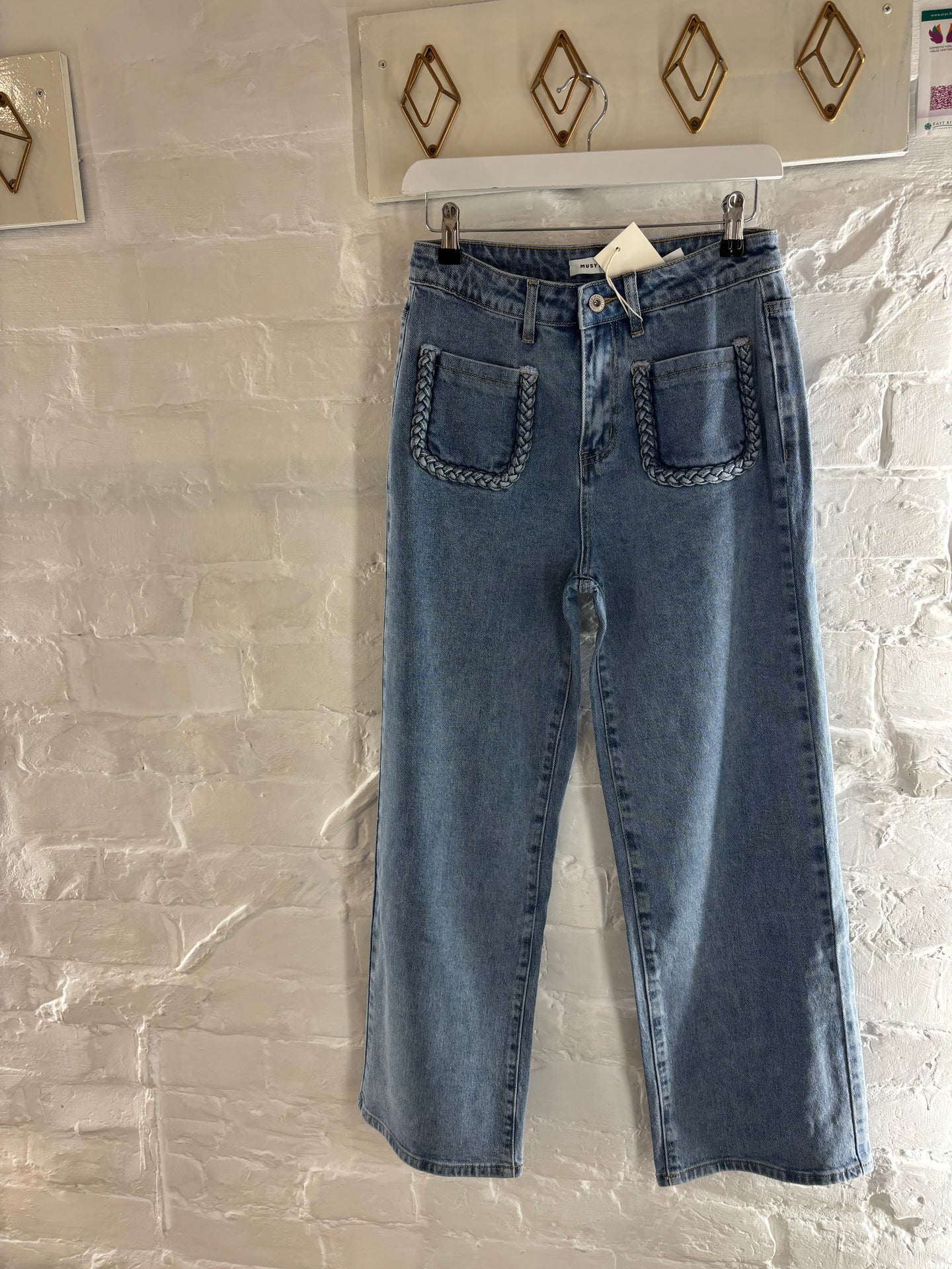 Braided detail jeans - pale blue