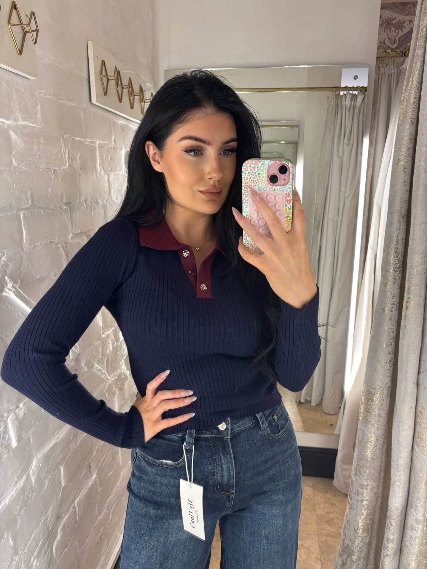 Contrast knit top