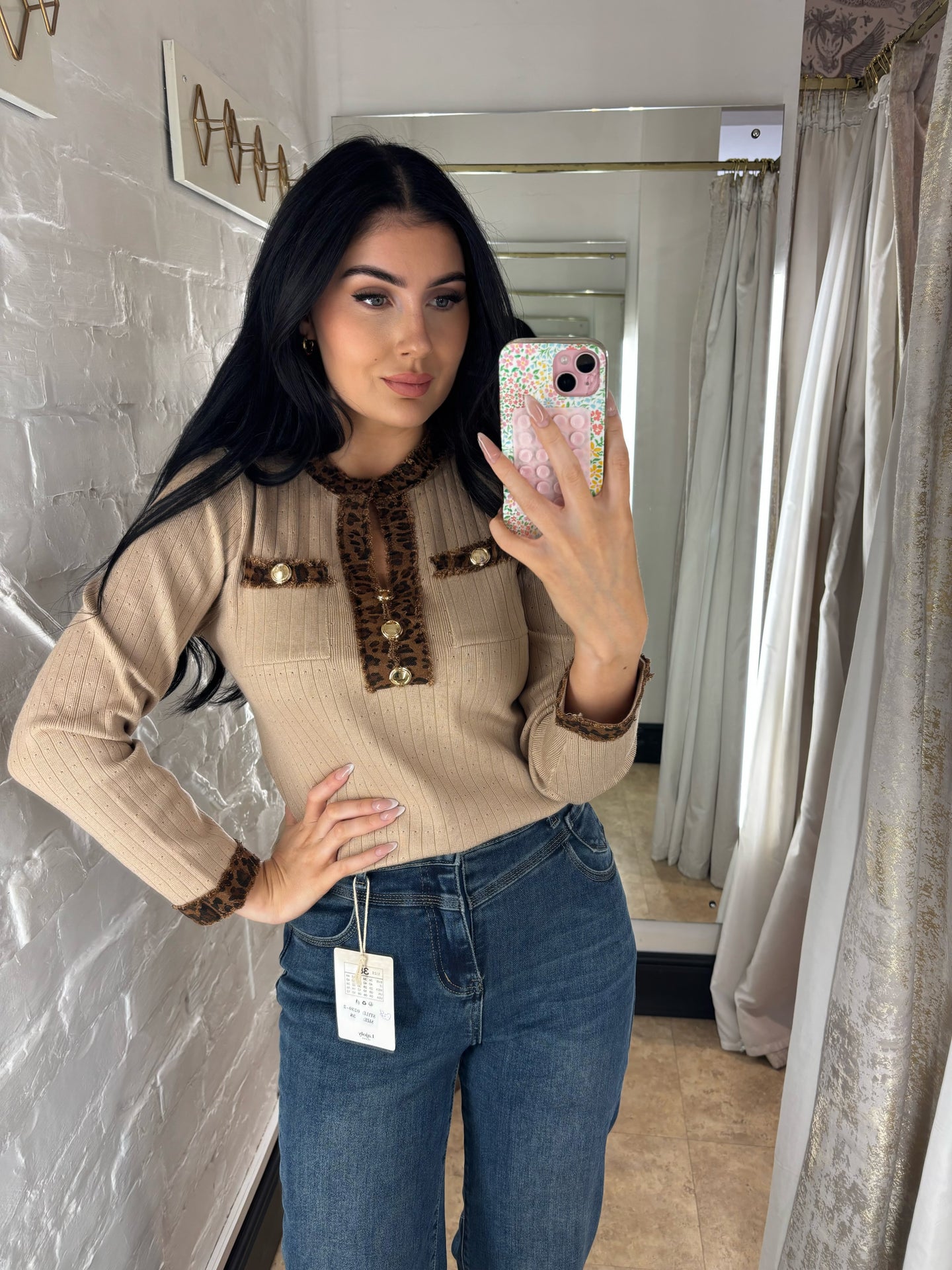 Leopard trim knit
