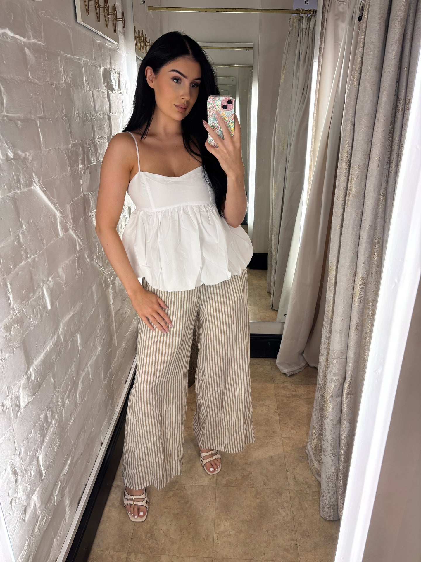 Beige stripe trousers