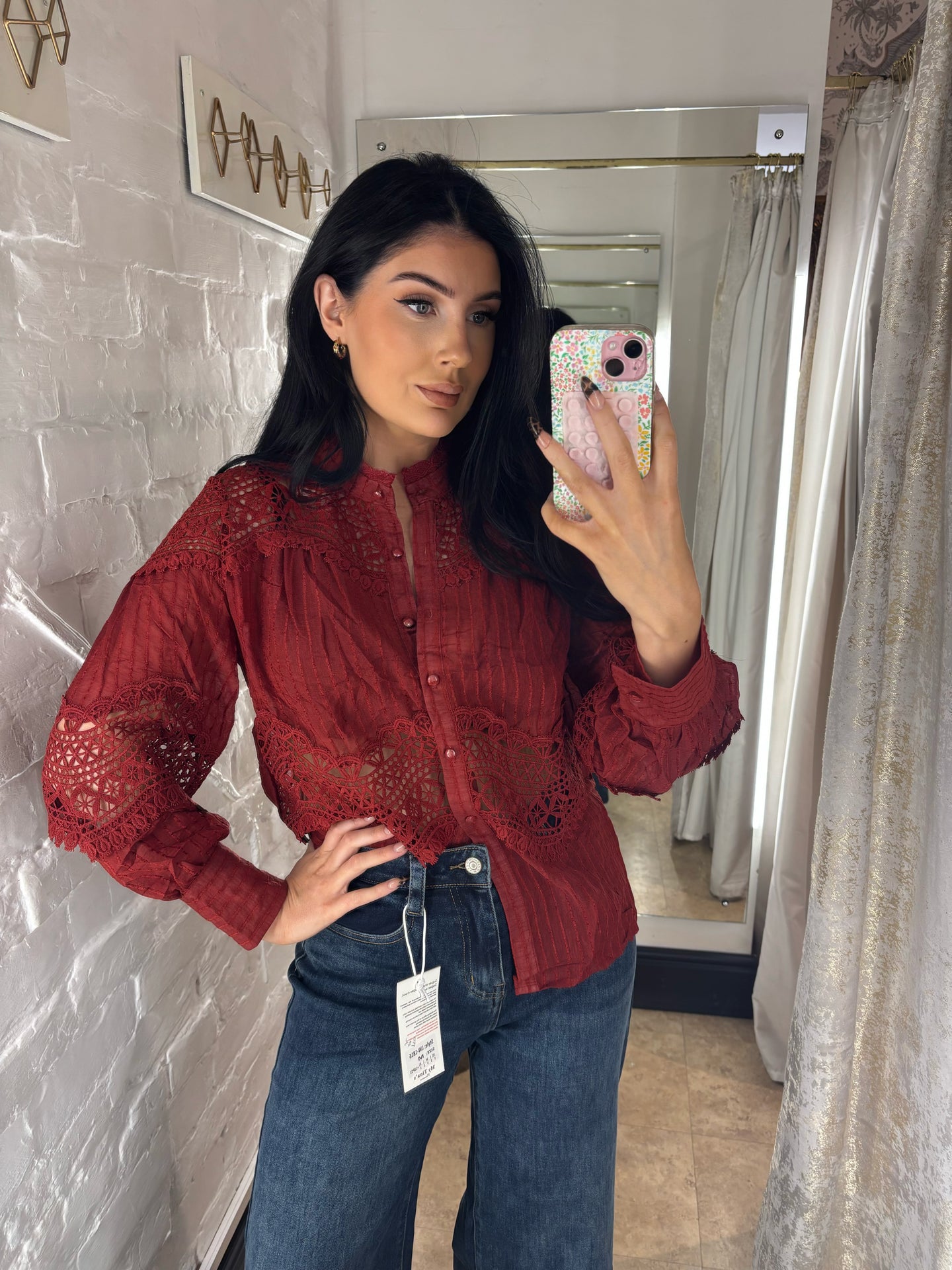 Burgundy lace blouse