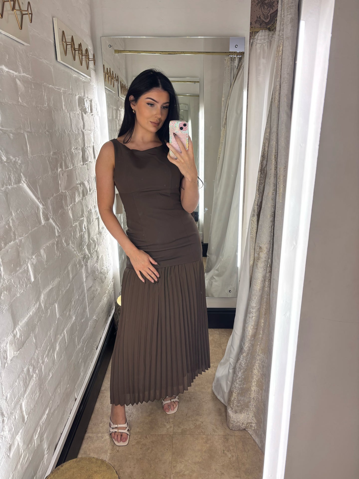 Pleated chocolate maxi