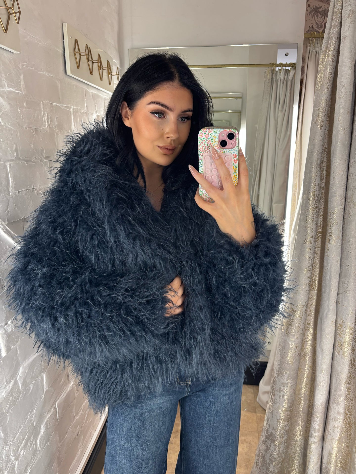 Petrol blue fur coat