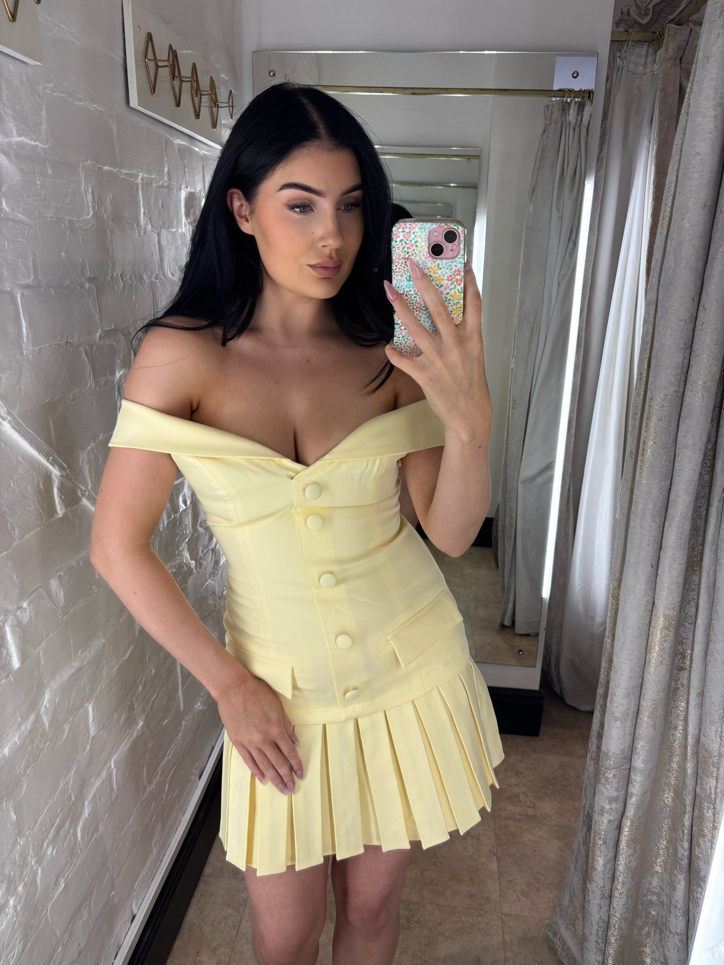Yellow off the shoulder mini