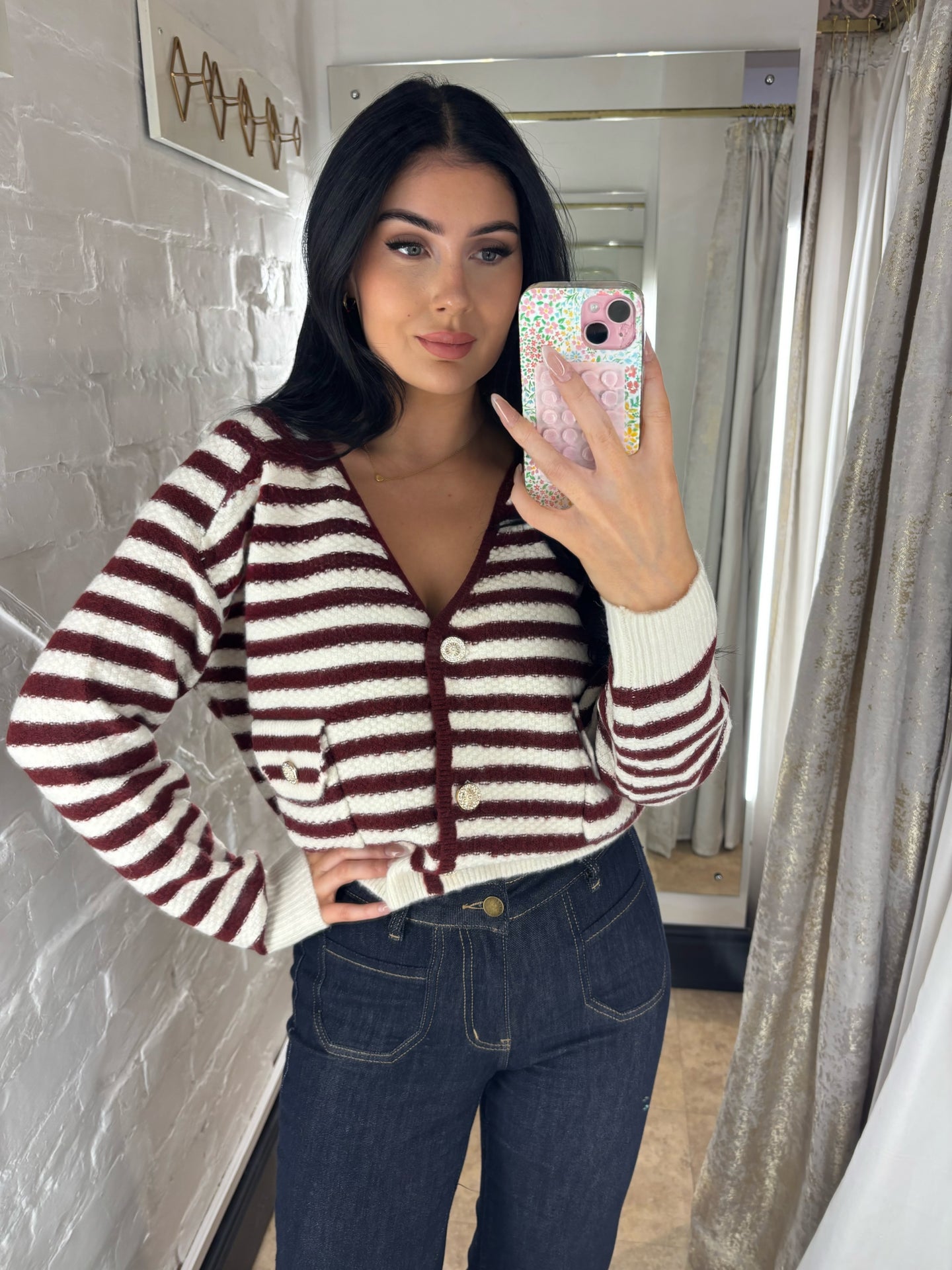 Burgundy knit cardigan