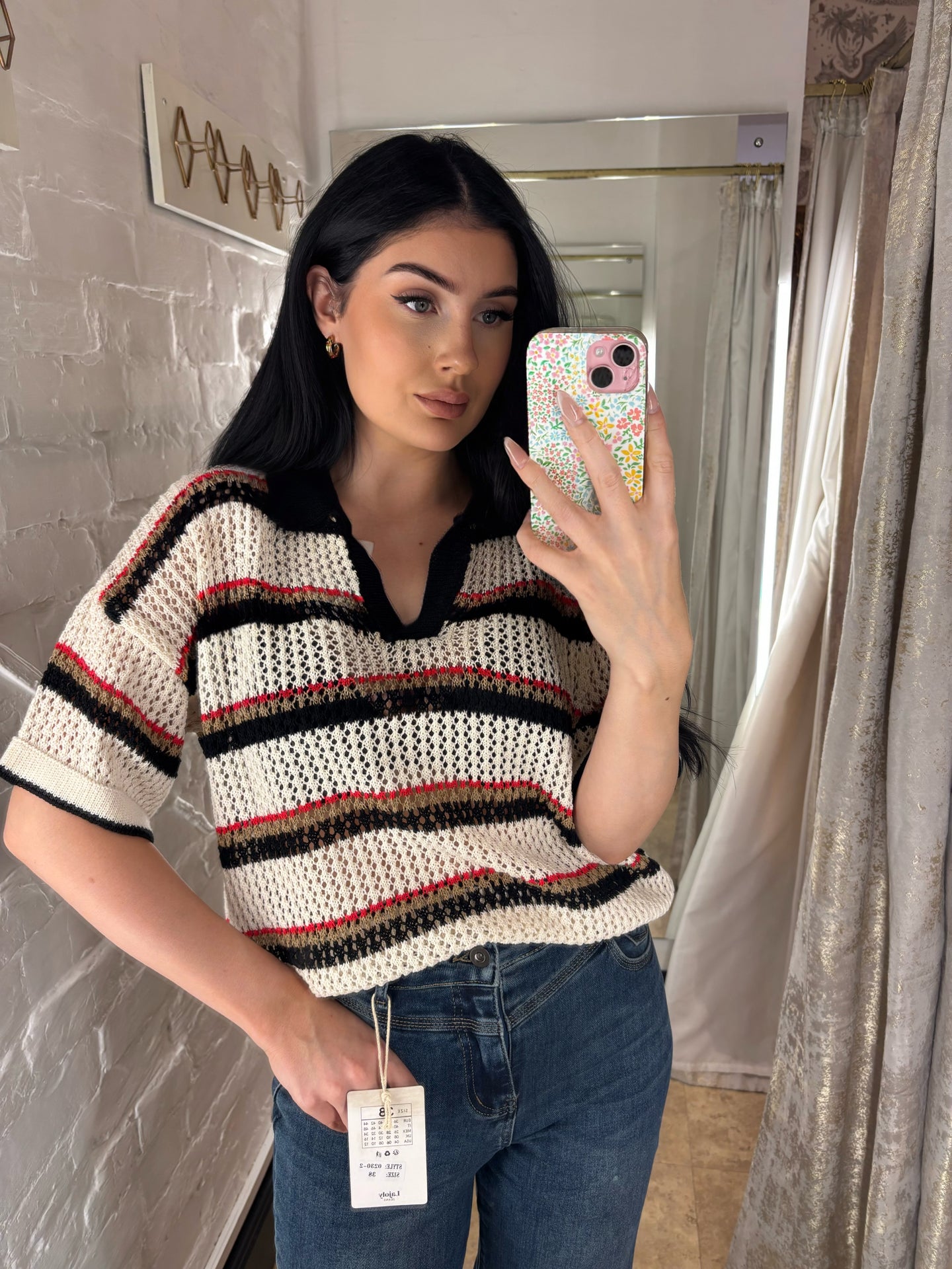 Stripe polo knit