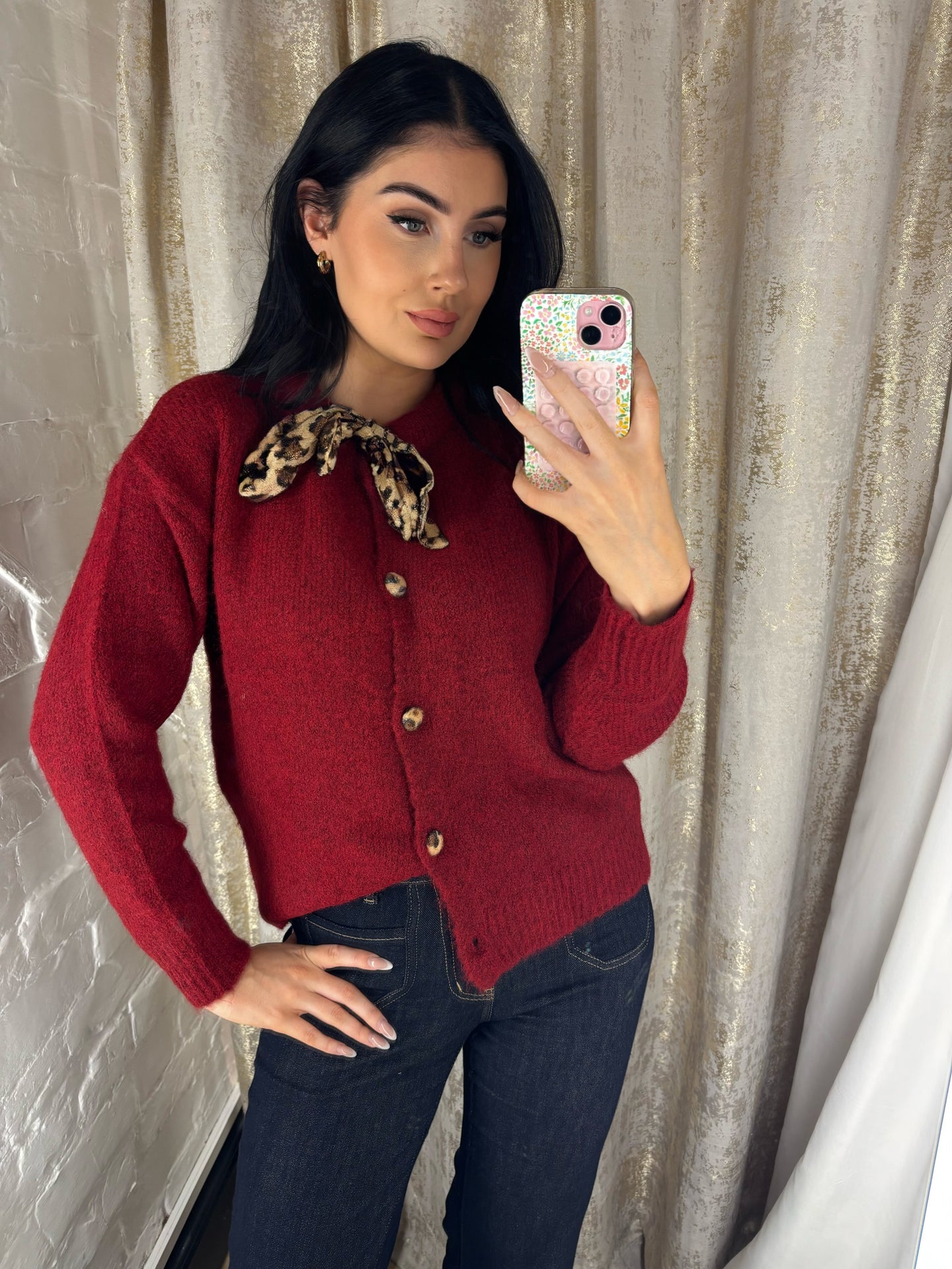 Red cardigan