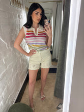 Load image into Gallery viewer, Cream embroidered denim shorts

