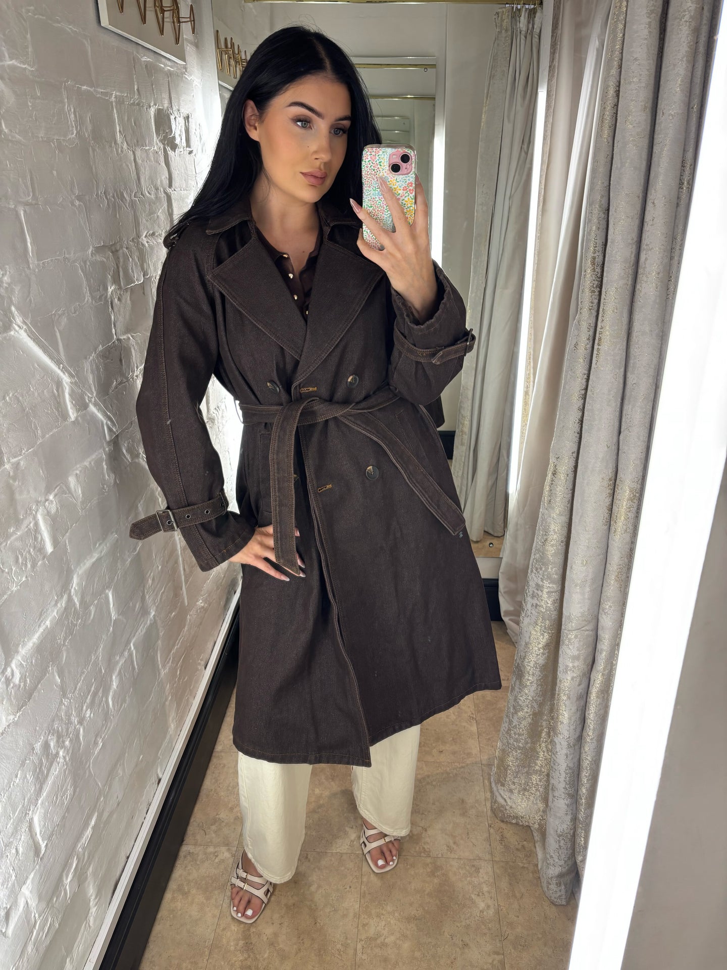 Brown denim trench