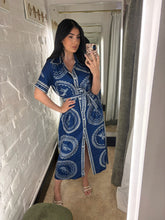 Load image into Gallery viewer, Blue shell shirt dress
