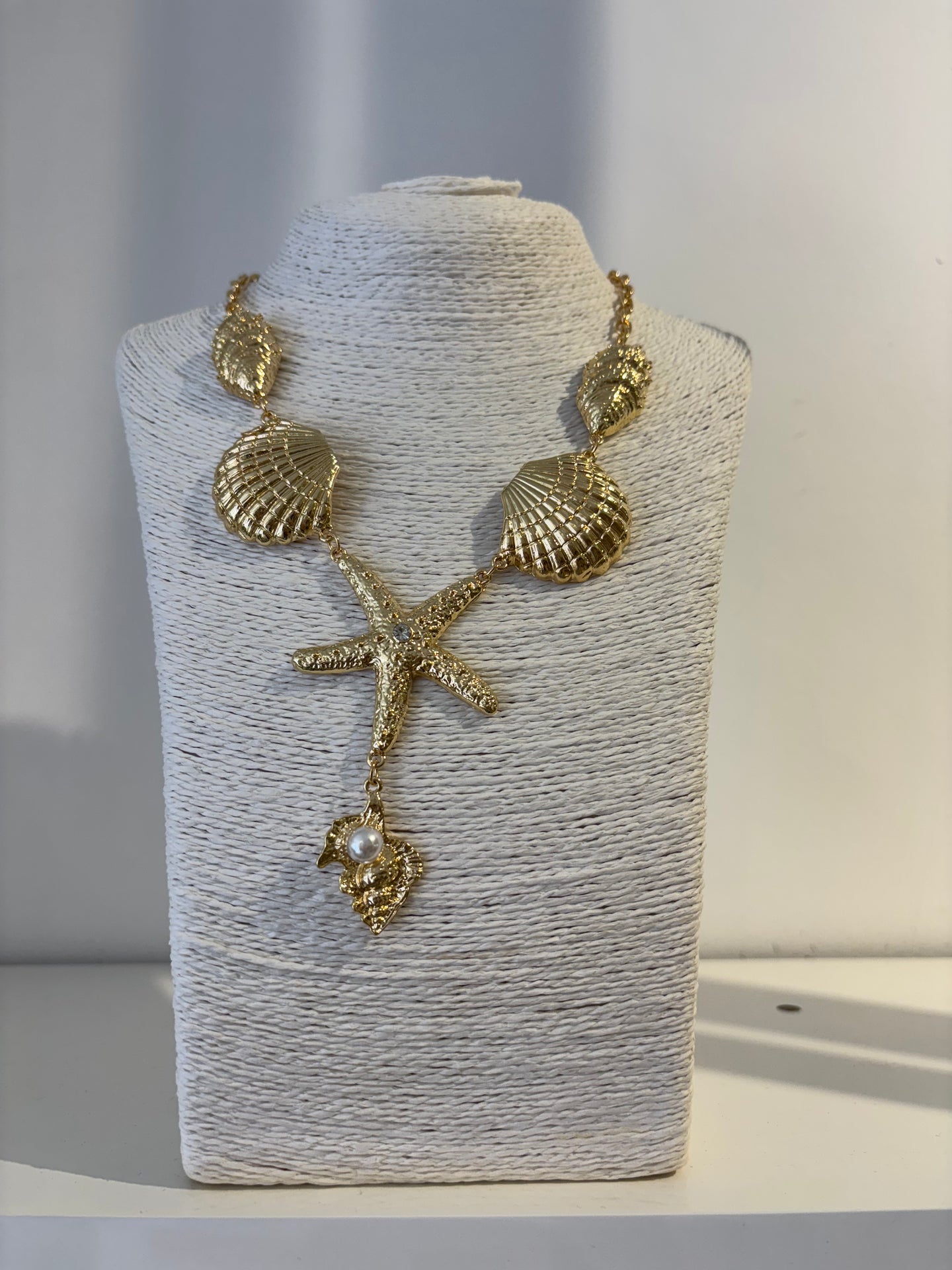Gold multi seashell necklace